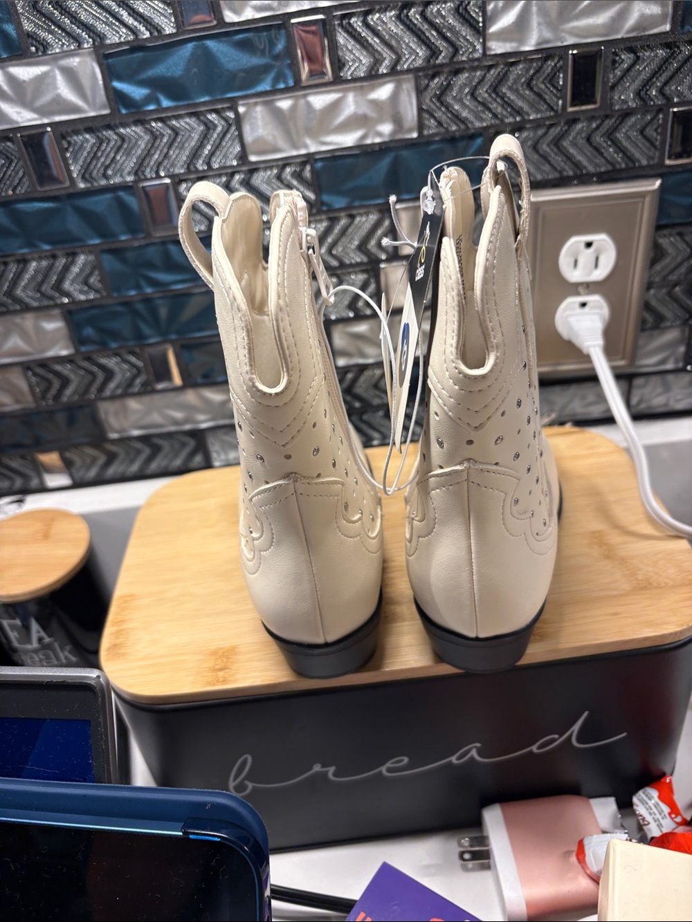 art class Cream Girls' Western Ankle Boots with Perforated Detail - Picture 3 of 7